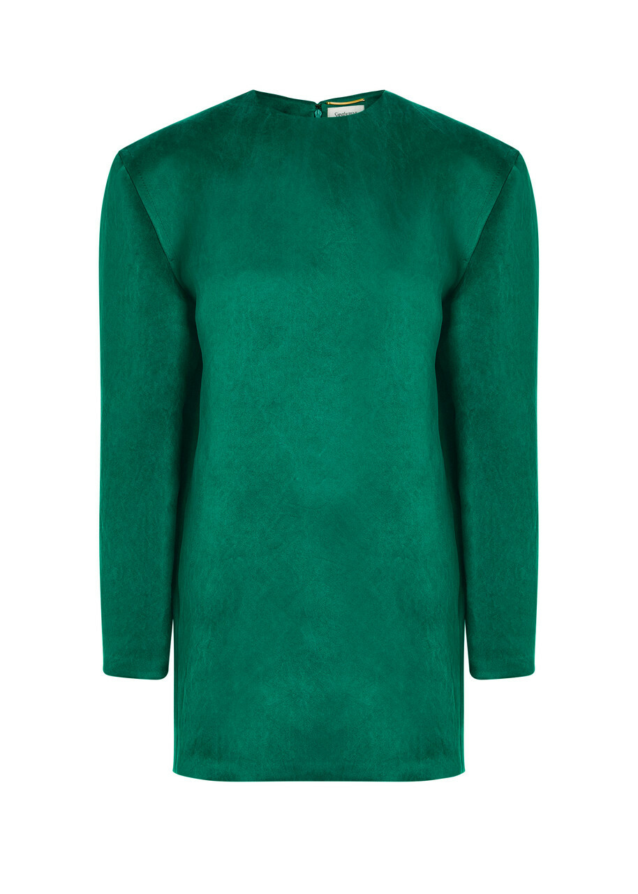 Saint Laurent Brushed Silk Mini Dress Green