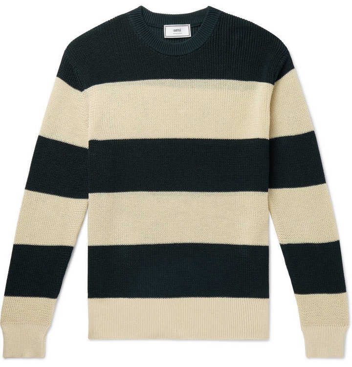 Photo: AMI - Striped Cotton Sweater - Green