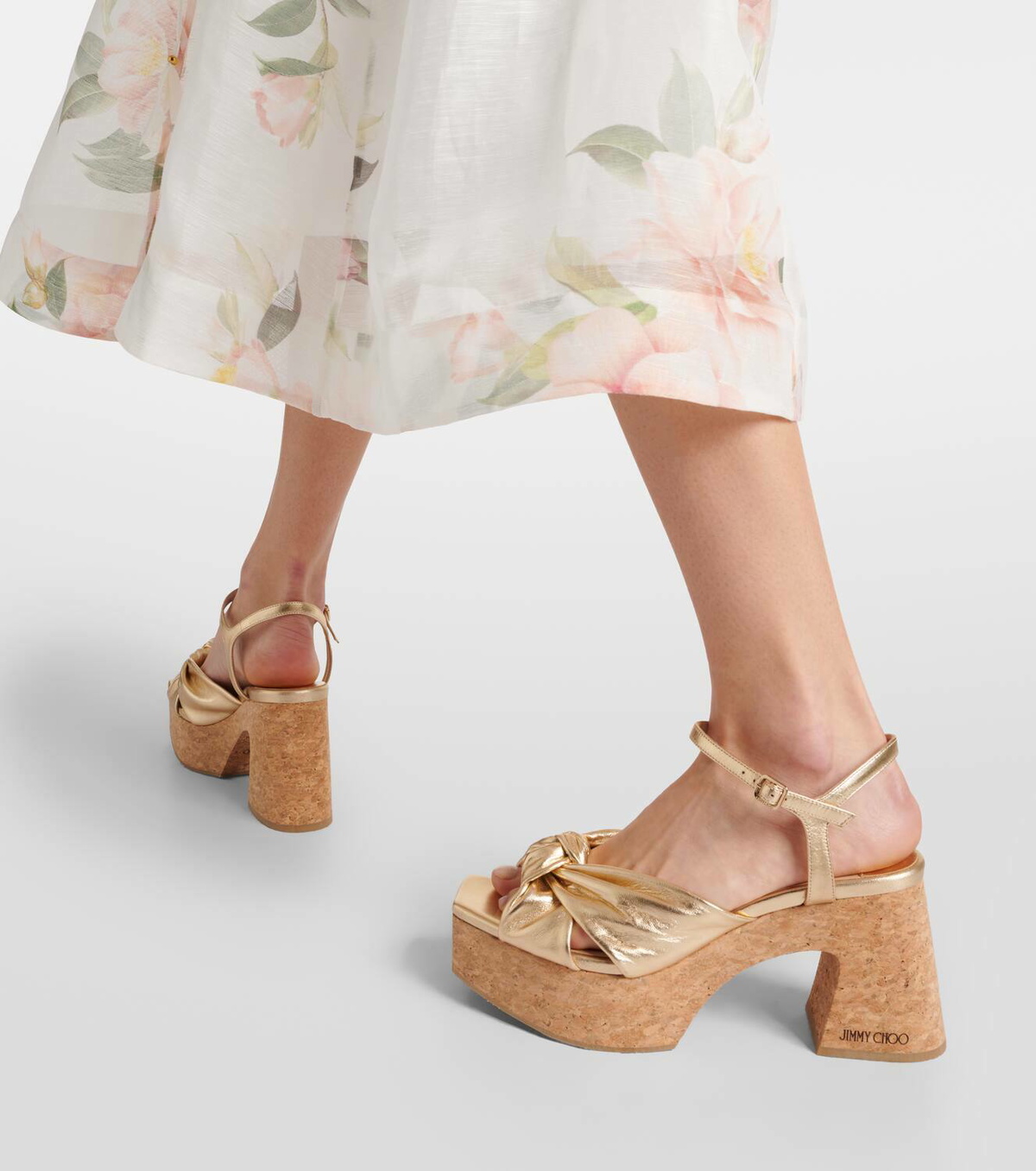 Jimmy Choo ★Heloise Wedge 95★ 韓国セレブ人気 Heloise Wedge 95 | Latte Nappa Leather Platform Sandals