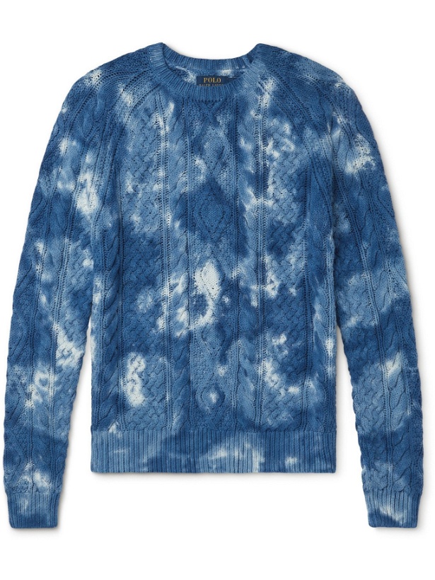Photo: POLO RALPH LAUREN - Tie-Dyed Cable-Knit Cotton Sweater - Blue