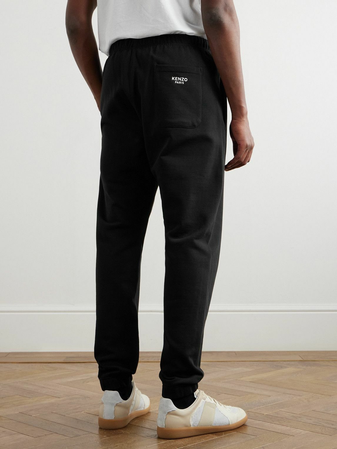 KENZO - Tapered Logo-Embroidered Appliquéd Cotton-Jersey Sweatpants - Black