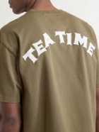 Drake's - Tea Time Embroidered Cotton-Jersey T-Shirt - Green
