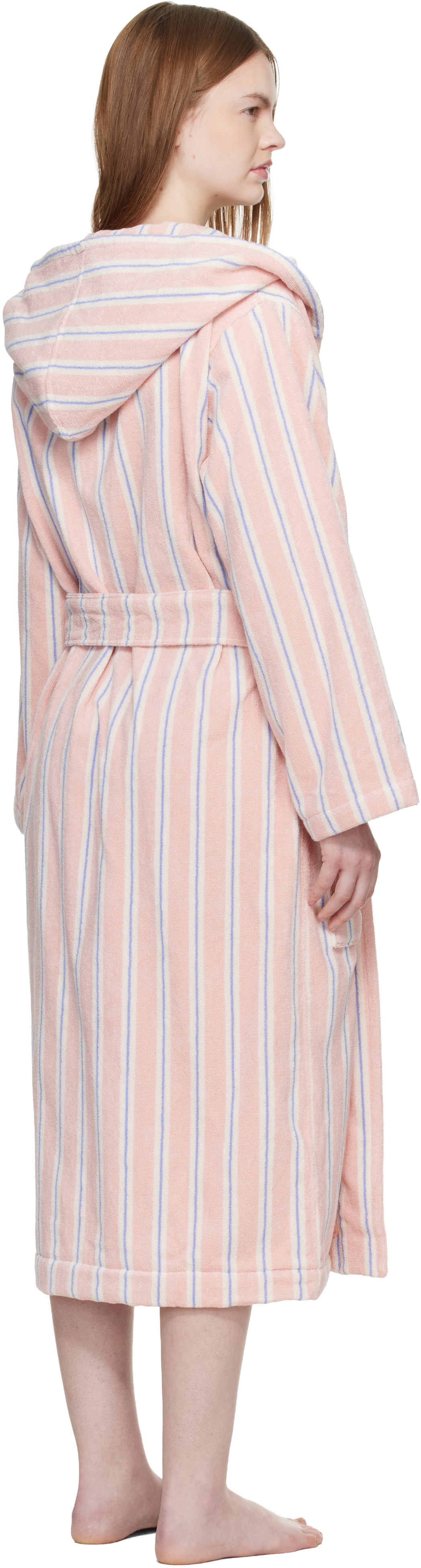 Tekla Pink Terry Hooded Bathrobe