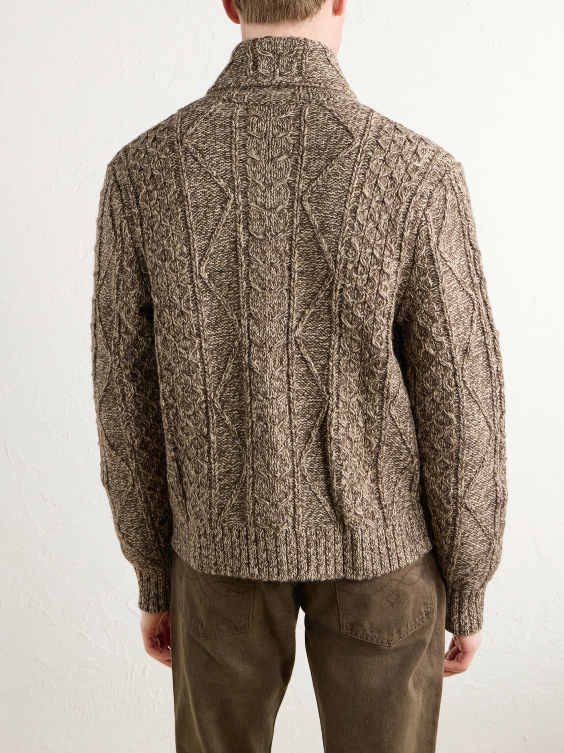 RRL - Shawl-Collar Aran Cable-Knit Wool, Cotton and Linen-Blend Zip-Up Cardigan - Brown