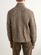 RRL - Shawl-Collar Aran Cable-Knit Wool, Cotton and Linen-Blend Zip-Up Cardigan - Brown