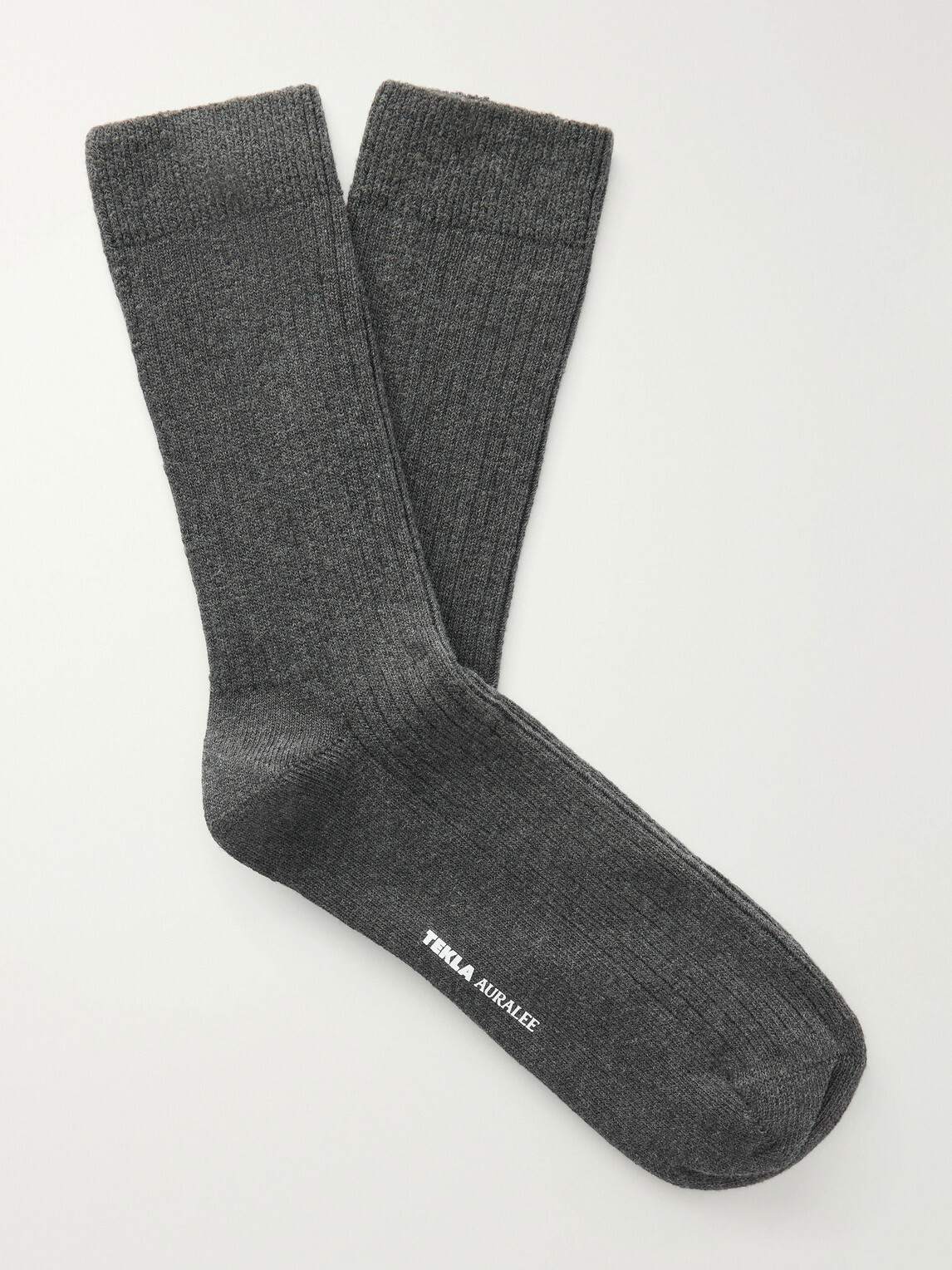 TEKLA - Auralee Ribbed Organic Cotton-Blend Socks - Gray