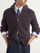 Eleventy - Cable-Knit Wool and Cashmere-Blend Zip-Up Sweater - Burgundy