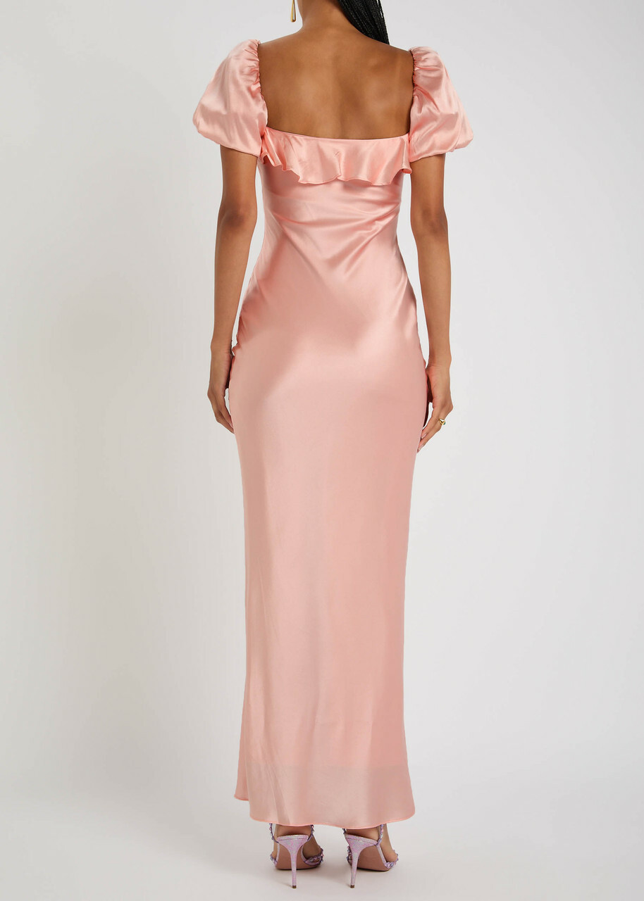 DE LA Vali Eden Ruffled Stretch-satin Maxi Dress Light Pink