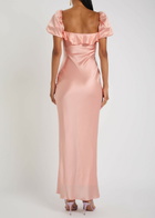 DE LA Vali Eden Ruffled Stretch-satin Maxi Dress Light Pink