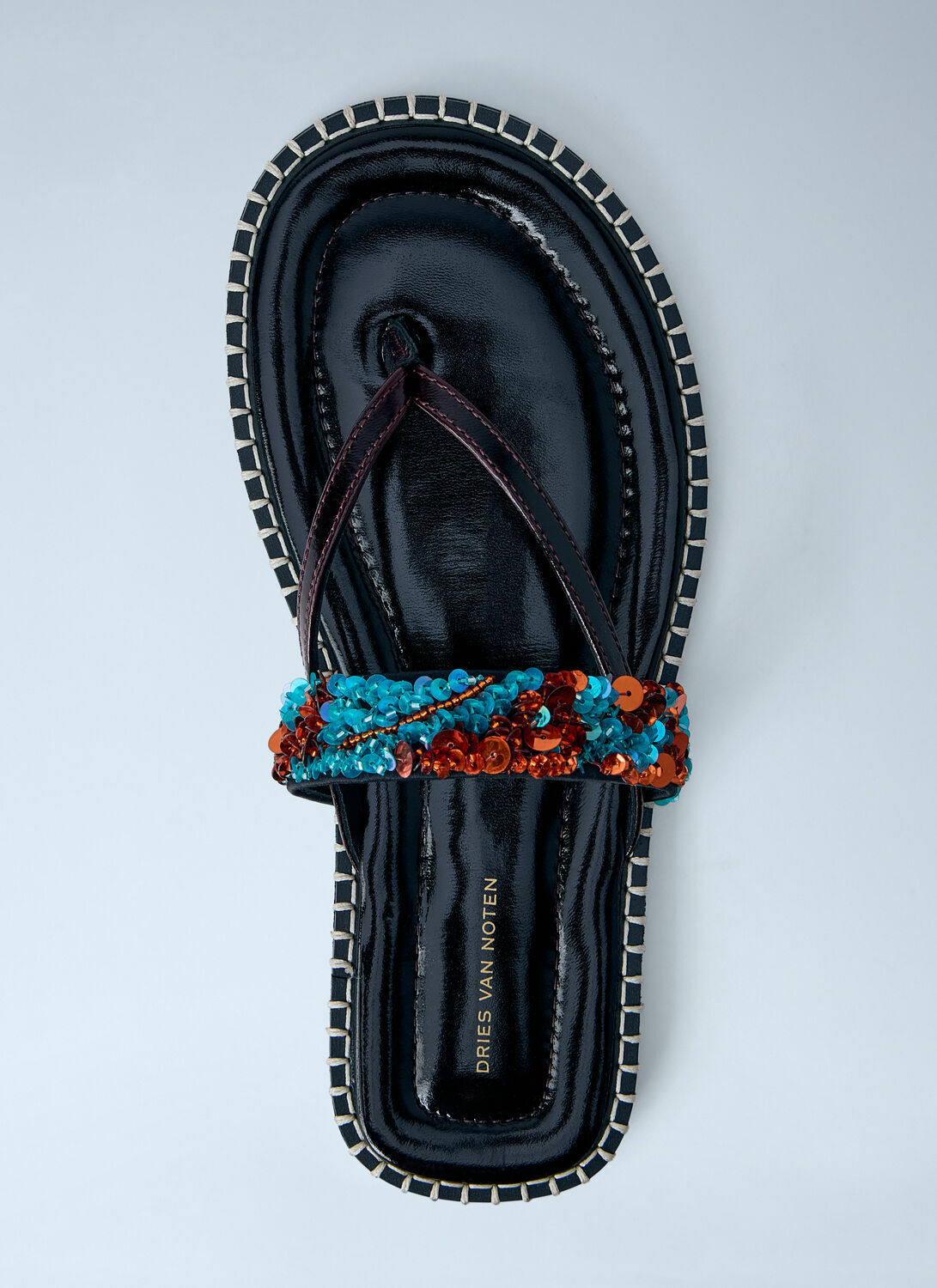 Dries Van Noten Embellished Whipstitched Leather Sandals