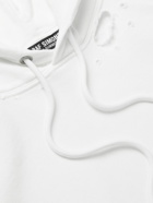 Raf Simons - Leather-Trimmed Distressed Logo-Print Cotton-Jersey Hoodie - White