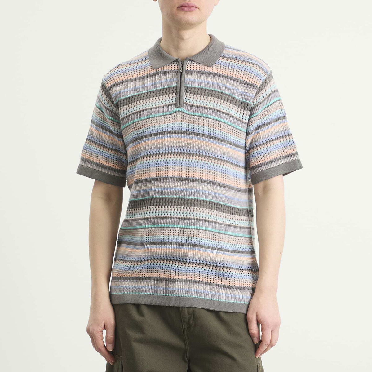 thisisneverthat Men's Striped Knit Polo in Pink Grey
