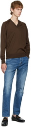 TOM FORD Brown Silk V-Neck Sweater