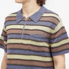 Brain Dead Men's Lifted Stripe Half Zip Polo in Blue Multi