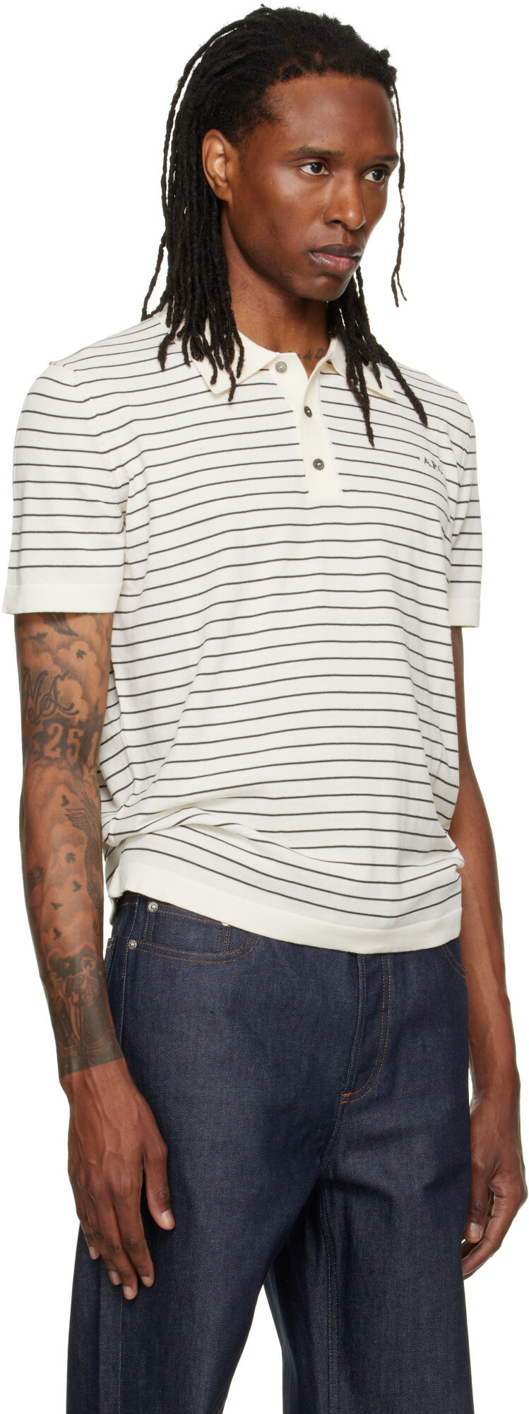 A.P.C. Off-White Fitted Striped Polo