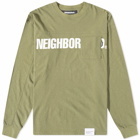 Neighborhood Men's Long Sleeve Logo Print Pocket T-Shirt in Olive Drab