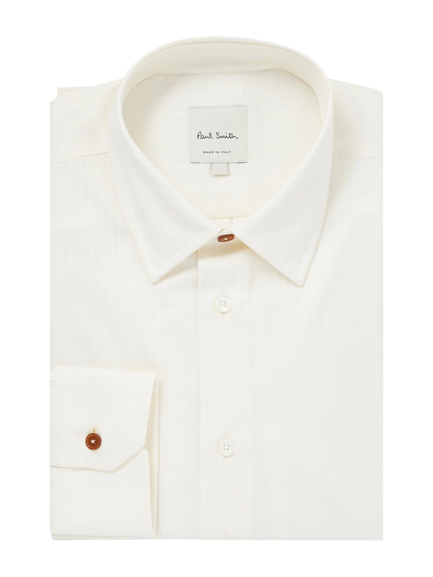 Photo: Paul Smith - Striped Cotton and Silk-Blend Shirt - White