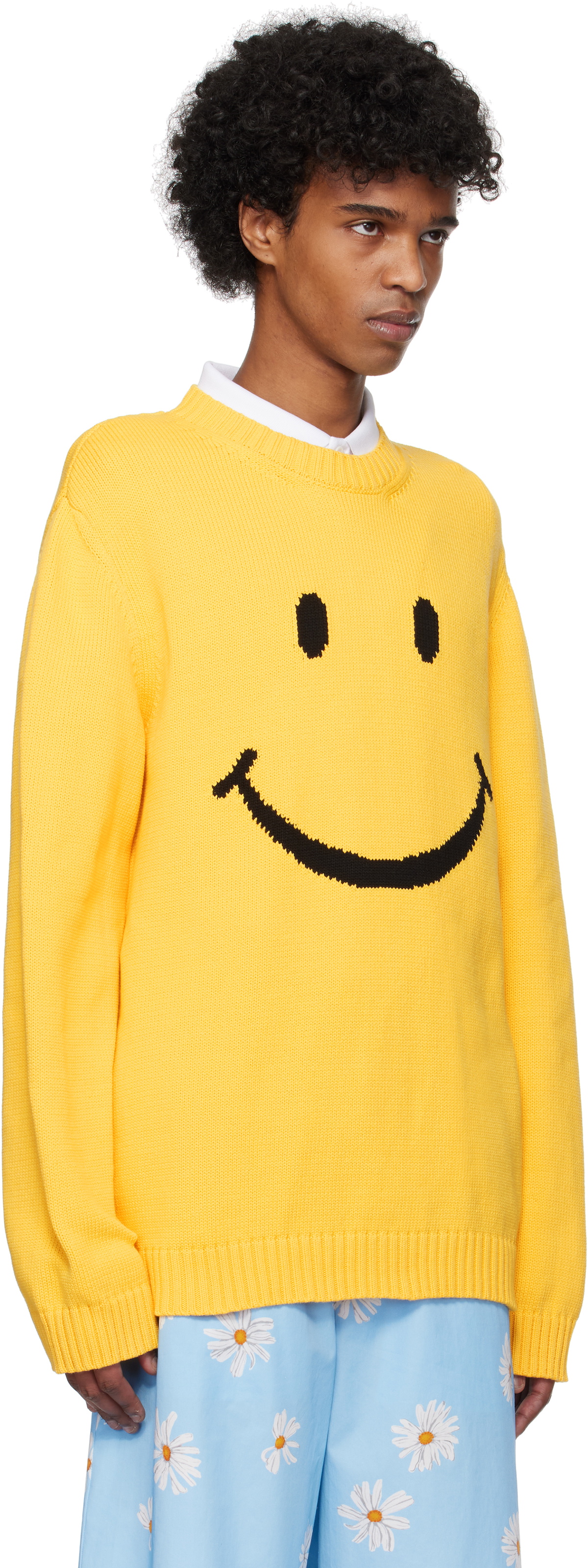 Moschino Yellow Cotton Blend Smiley Sweater