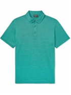 Giorgio Armani - Slim-Fit Silk and Cotton-Blend Polo Shirt - Blue