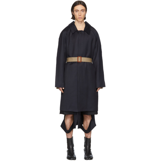 Maison Margiela Navy and Beige Twill Cavalry Coat Maison Margiela