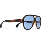 Gucci - Striped Aviator-Style Acetate Sunglasses - Black