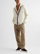 GUCCI - Logo-Appliquéd Striped Ribbed Cotton Cardigan - Neutrals