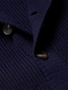 William Lockie - Duncan Shawl-Collar Ribbed Merino Wool and Cashmere-Blend Cardigan - Blue
