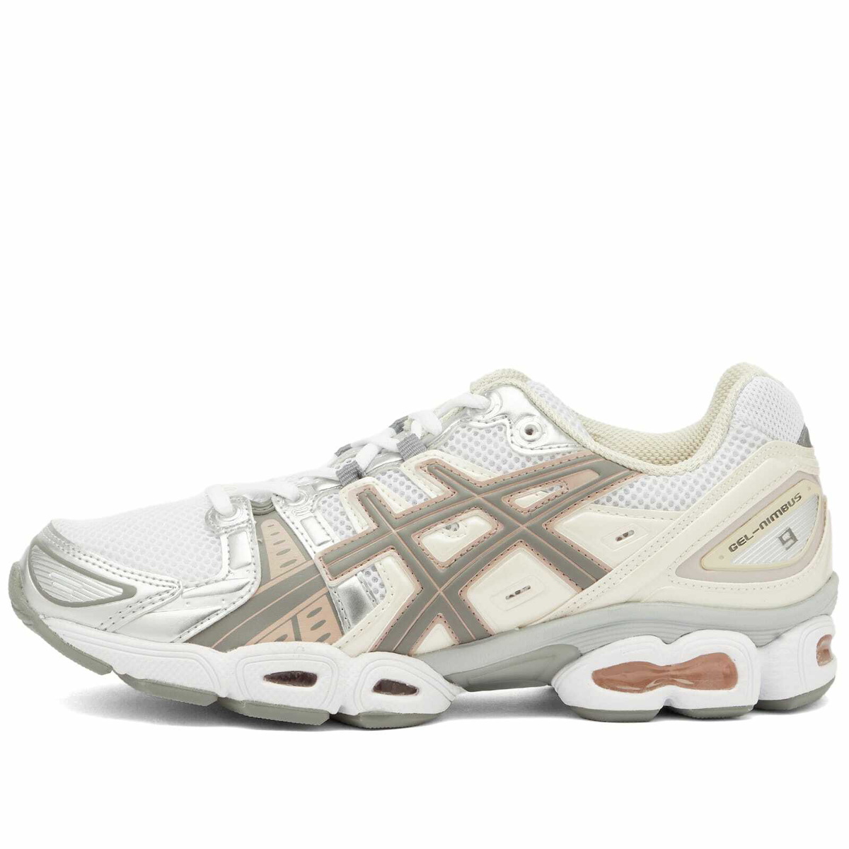 Asics Women's Gel-Nimbus 9 Sneakers in White/Oatmeal ASICS