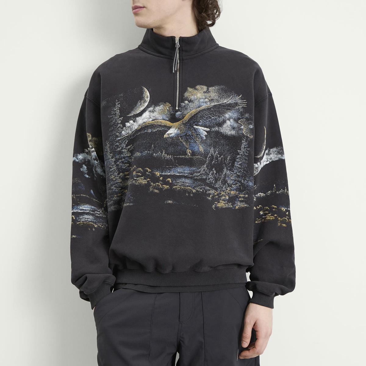 ROA Men's Fai Half Zip Sweatshirt in Washed Black