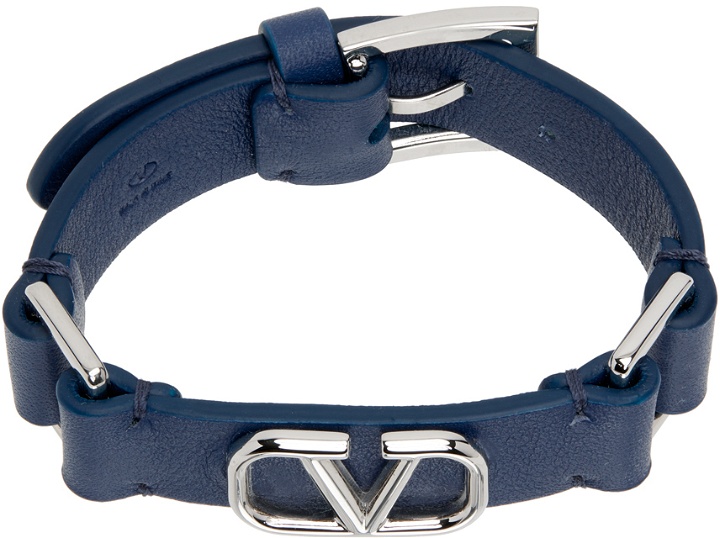 Photo: Valentino Garavani Blue Leather VLogo Bracelet