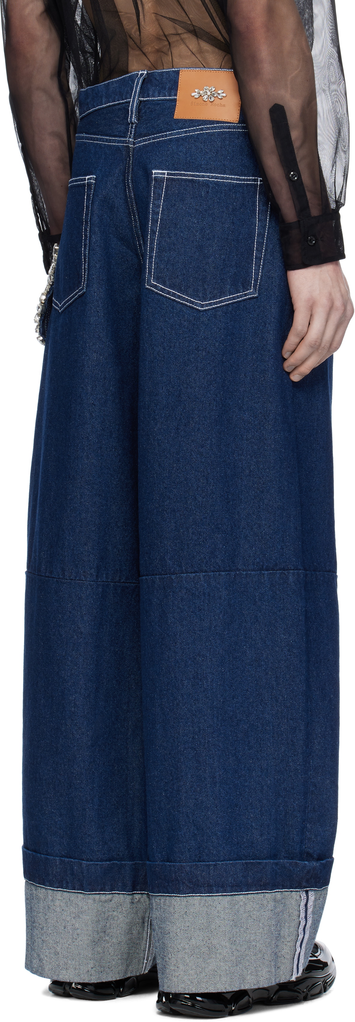 Simone Rocha Navy Embellished Puddle Jeans Simone Rocha