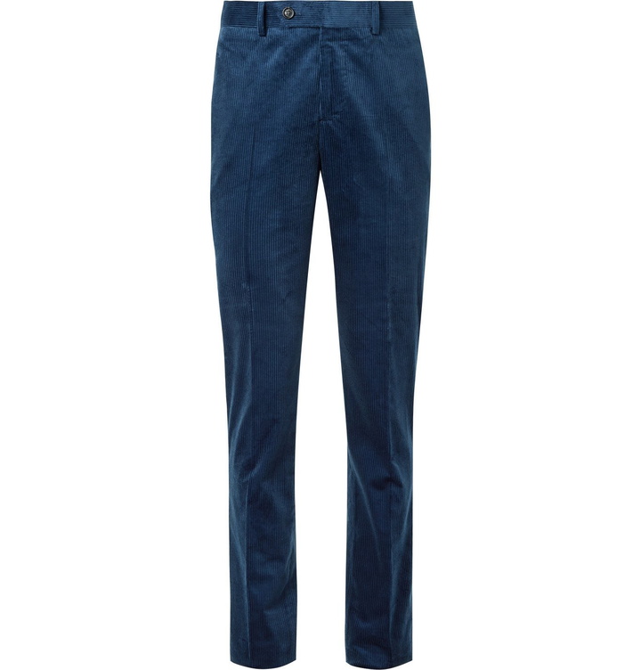 Photo: Brunello Cucinelli - Slim-Fit Cotton-Corduroy Suit Trousers - Blue