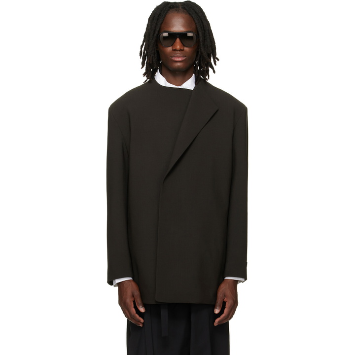 Photo: Fear of God Brown Double Weave Wool Crewneck Blazer