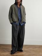 A.PRESSE - Vintage Distressed Ribbed Wool-Trimmed Denim Bomber Jacket - Green