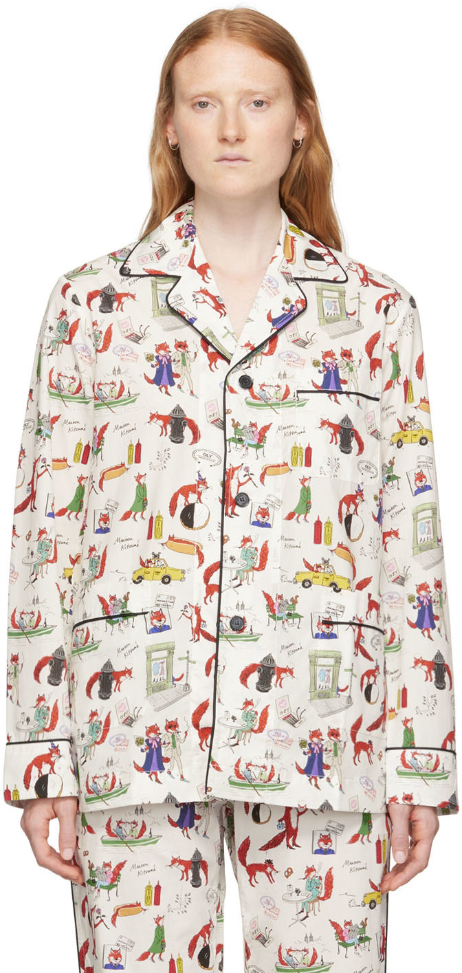 ジャケット・アウター Cotton pajama shirt jacket Maisonkinema Maison Kitsuné White Cotton Pyjama Shirt Maison Kitsune