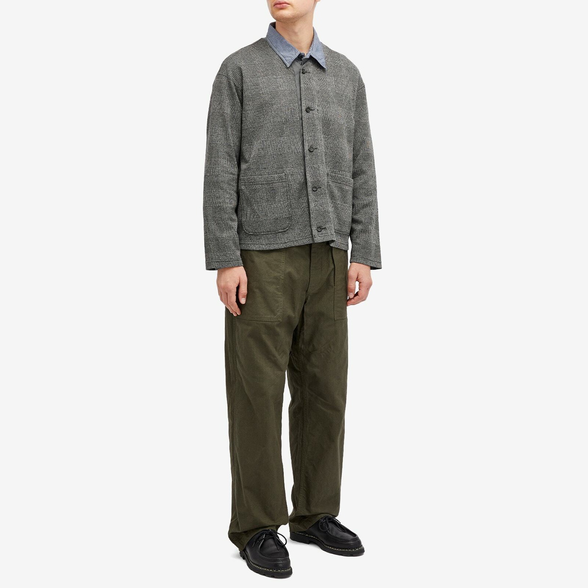 Engineered Garments Men's Knit Cardigan in Black/Grey Glen Plaid