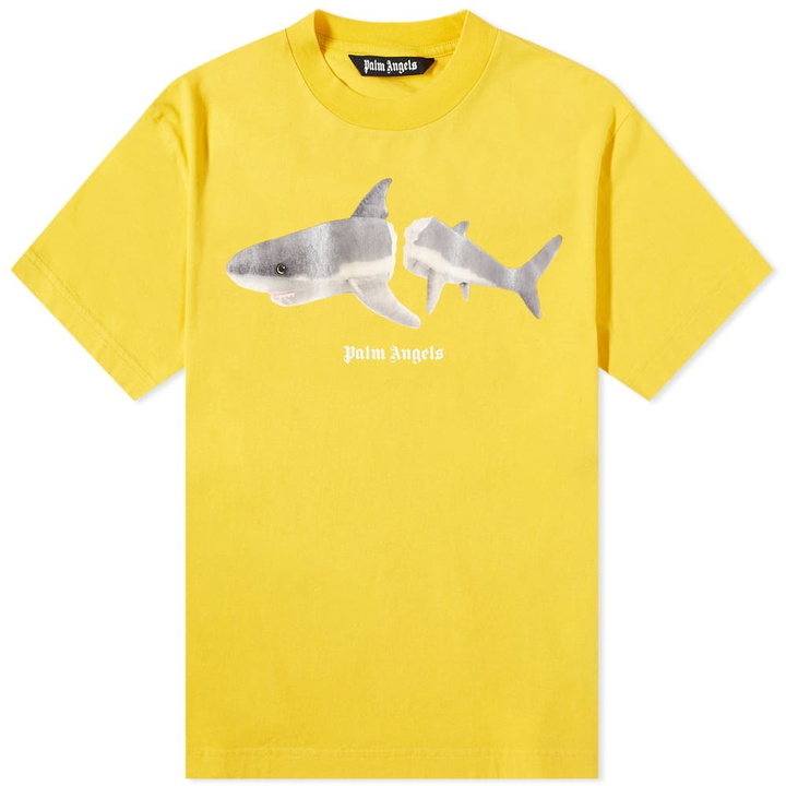 Photo: Palm Angels Men's Shark T-Shirt in Yellow/White