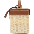 Mark Cross Tan and Off-White Rattan Mini Grace Cube Top Handle Bag