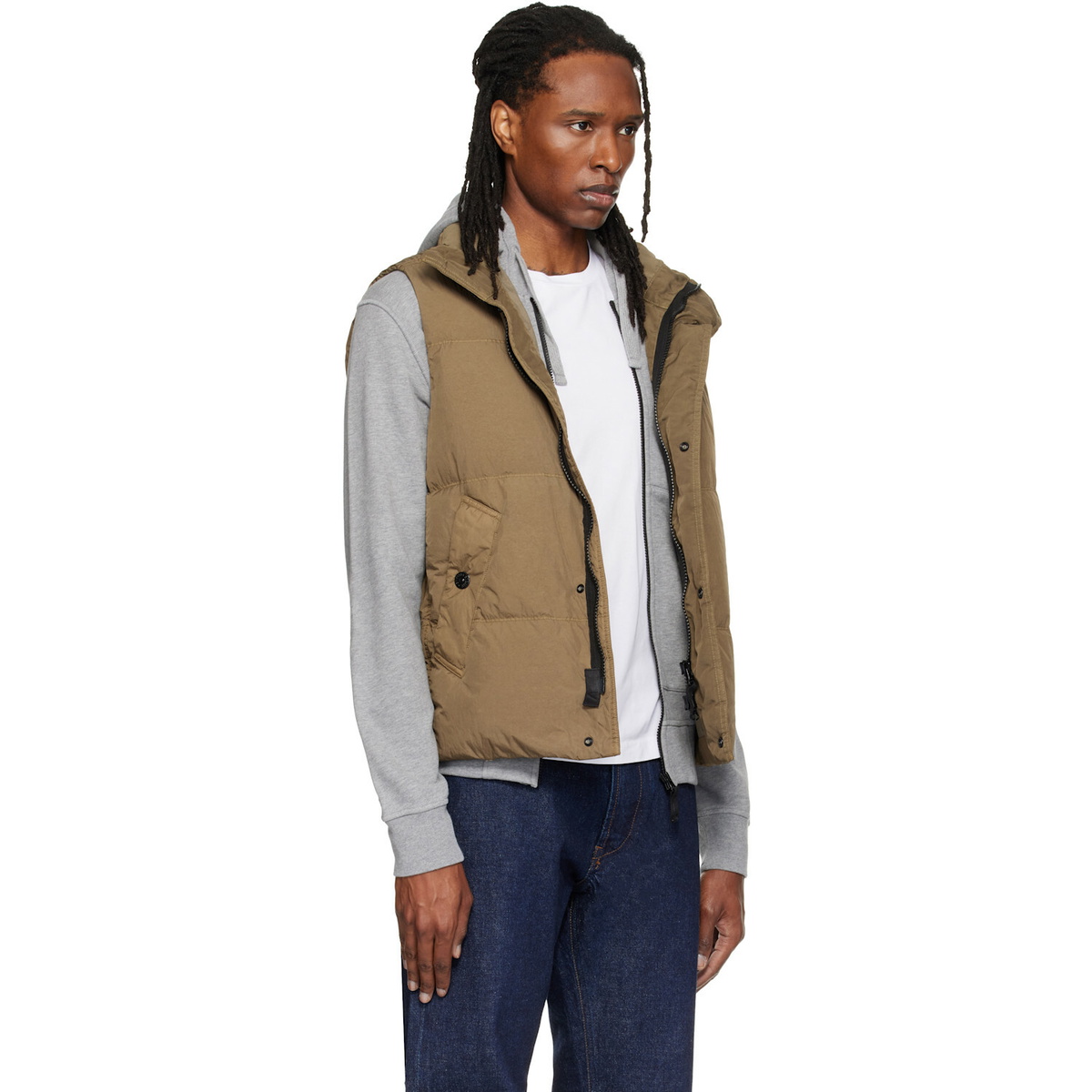 Stone Island Khaki G100010 Crinkled Reps NY Down Vest