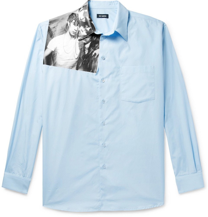 Photo: Raf Simons - Printed Cotton-Poplin Shirt - Light blue