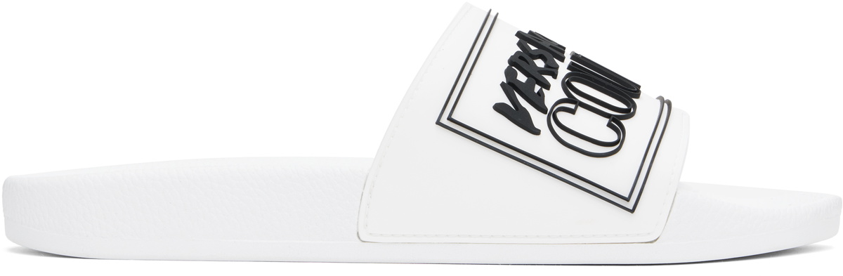 Versace Jeans Couture White Logo Shelly Pool Slides