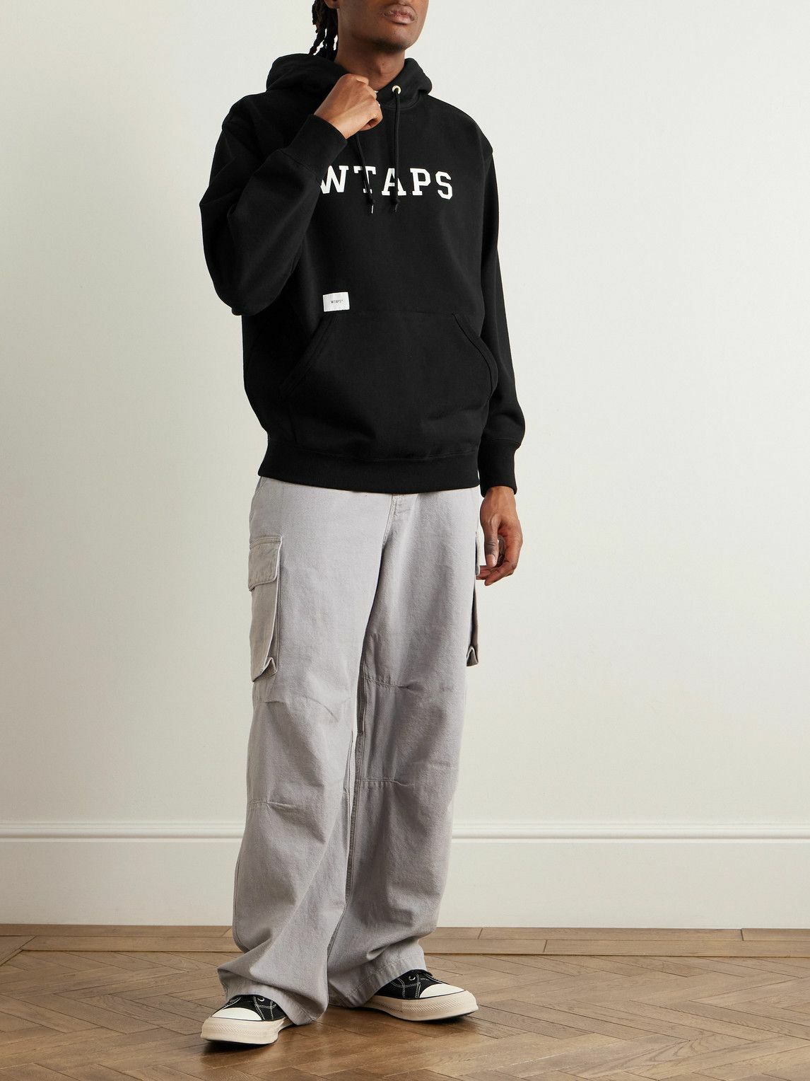 WTAPS - Academy Logo-Print Appliquéd Cotton-Jersey Hoodie - Black