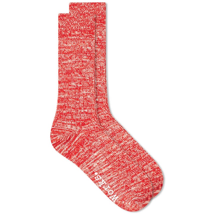Photo: Universal Works Men's Slub Sock in Red
