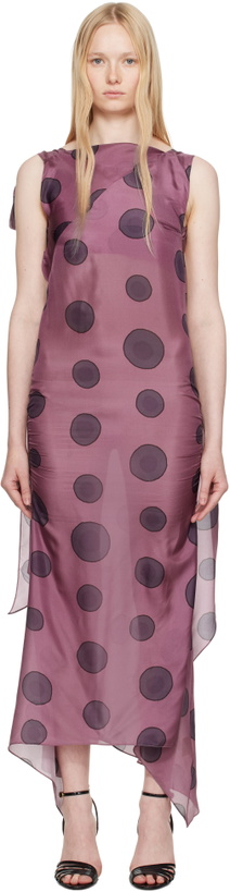 Photo: Conner Ives Pink & Black Silk Polka Dot Bias Maxi Dress