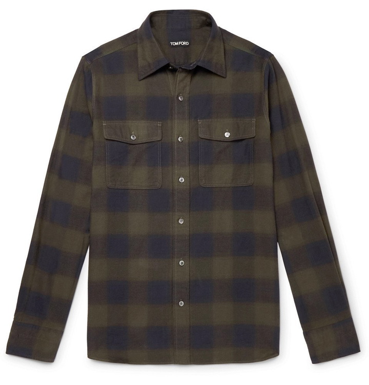 Photo: TOM FORD - Slim-Fit Checked Cotton Shirt - Green