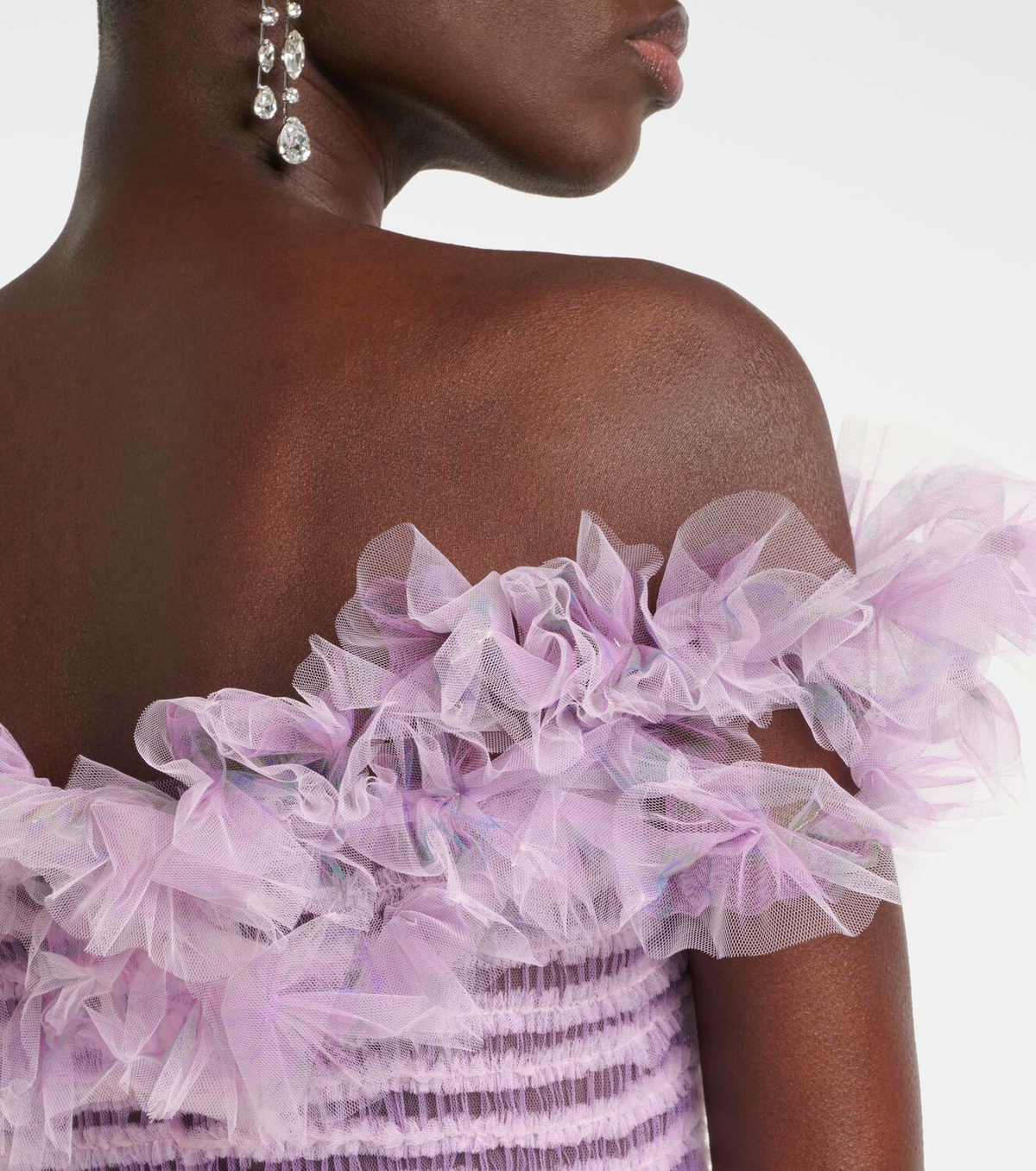 Susan Fang Shirred off-shoulder tulle top