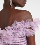 Susan Fang Shirred off-shoulder tulle top