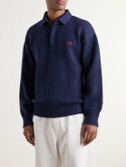 LOEWE - Logo-Embroidered Cotton Twill-Trimmed Wool-Blend Polo Sweater - Blue