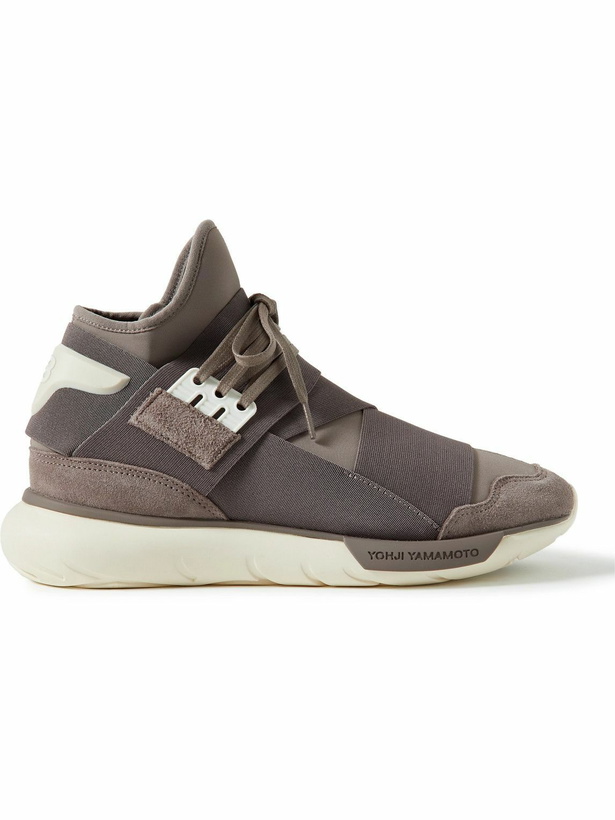 Photo: Y-3 - Qasa Suede-Trimmed Neoprene and Webbing High-Top Sneakers - Gray