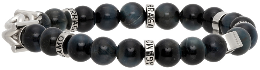 ブレスレット Ferragamo GANCINI LOGO BEADED BRACELET Ferragamo Black & Silver Beaded Gancini Bracelet Salvatore